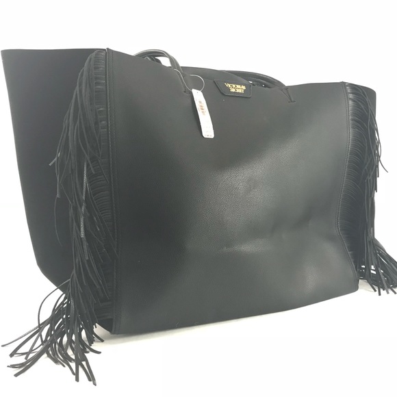 Victoria's Secret Handbags - Victoria's Secret Tote Shoulder Bag Black Fringe